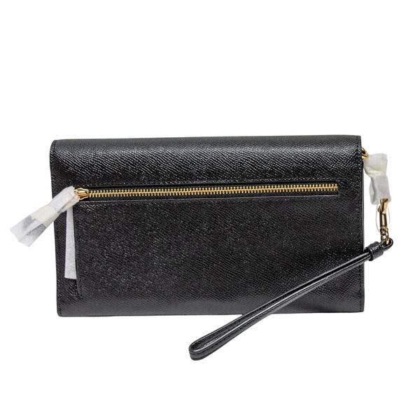 Large Roomy COACH Black Crossgrain Leather Travel Envelope Wristlet Wallet NWT - Picture 2 of 4